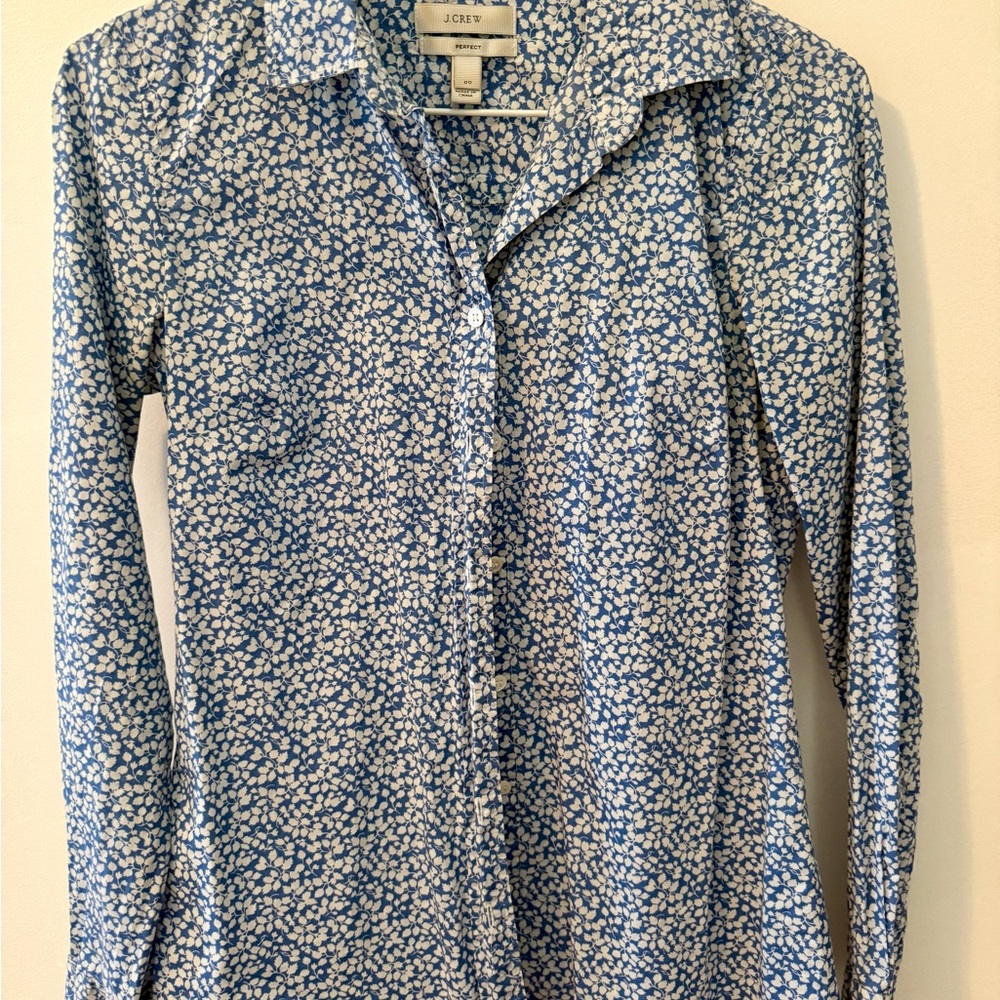 J. Crew Liberty London Floral Blue Button-Down, Perfect Fit, size 00